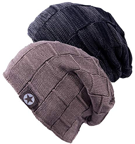 Chalier Slouch Beanie Mütze mit Fleece Innenfutter Damen Herren 2er Pack | Weiches Komfortables Warme Winter Strickmütze Unisex Einheitsgröße Geschenke für Weihnachten