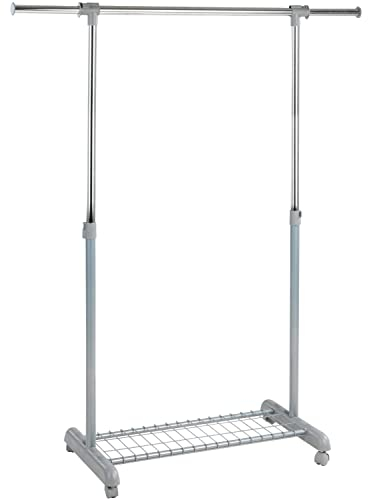 Rollgarderobe Garderobenwagen Kleiderständer | Grau | Chromfarben | Höhenverstellbar | Mit Rollen