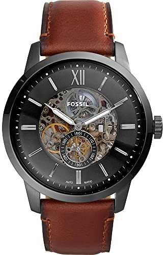 Fossil Townsman uhr für Herren, Automatikuhrwerk mit Edelstahl- oder Lederarmband, Dunkelgrau, 48MM