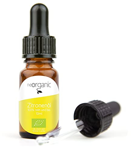 NeoOrganic® Bio Zitronenöl (Citrus Limon) 100% naturreines ätherisches Öl der echten Zitrone - aus sonnengreiften Zitronen kaltgepresst - zum Verzehr geeignet - Limonenöl - 10ml