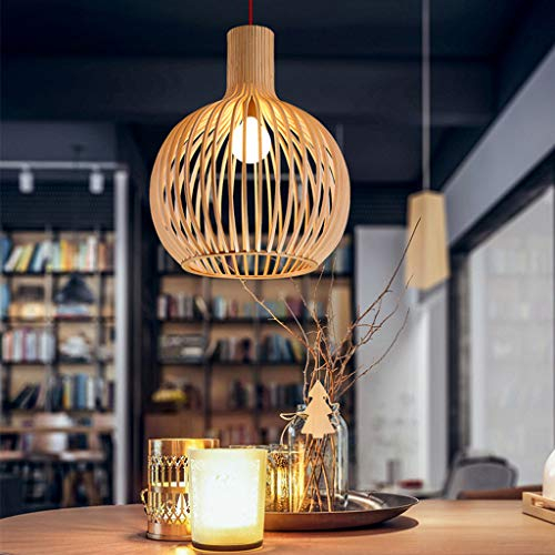 E27 Pendelleuchte Esstisch, Bambus Hängelampe Handgefertigte Kronleuchter Vintage Höhenverstellbar Natur Boho Stil Pendellampe für Wohnzimmer, Esszimmer, Café,Schlafzimmer Hängeleuchte Holzschirm
