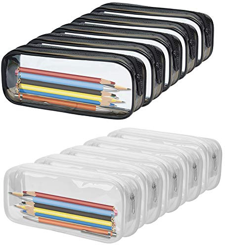 WUWEOT 10 Pack Clear Pencil Case with Zipper, Big Capacity PVC Pencil Bag Makeup Pouch Travel Toiletry Bag for School Office Stationery and Travel Storage, (Black+White)