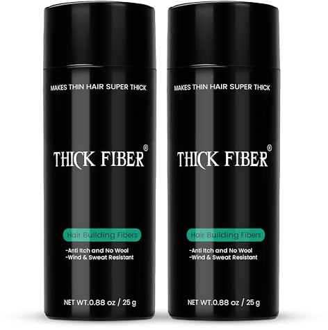 THICK FIBER Streuhaar zur Haar und kahle Stellen (dunkelbraun) – 25 g (2er Pack)-Flasche – kaschiert Haarausfall in Sekunden – Haarpuder für Frauen und Männer