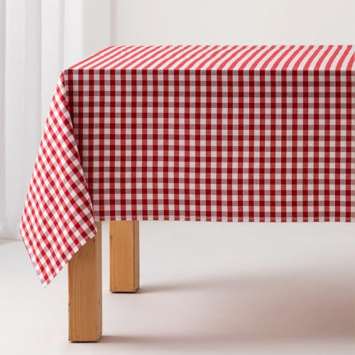 GAMUSI Tovaglia antimacchia in tela morbida al tatto, quadrata, a quadretti vicky, cotone impermeabile, 140 x 140 cm, colore rosso