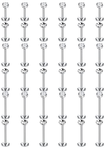LOLIAS 36 Stück 16G Chirurgenstahl Lippenpiercing für Damen Herren Tragus Piercing Schmuck mit 3mm CZ Helix Tragus Ohrstecker Labret Monroe Piercing 6mm 8mm 10mm