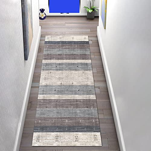 LIHY Teppich Läufer rutschfest 80x400cm Flur Grau Moderner Einfach Küchenteppich Korridor Teppich Waschbar Meterware Schlafzimmer Korridor Polyester Teppich Länge Anpassbare (80 x 400 cm, F)