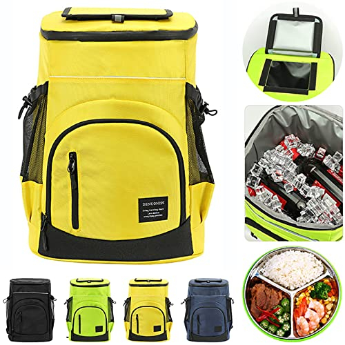 XIUWOUG 33L Kühltasche Gross, Wasserdichten Isolierter Rucksäcke Cooler Bag, Kaltes Bier Picknick Rucksack Mit Kühlfach, Picknickkorb 2-4 Personen, Mobiler Kühlschrank Fürs Auto (Gelb)