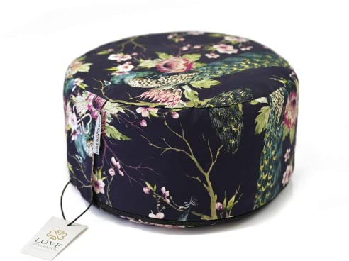 Love Generation | Meditations-Kissen | Yogakissen | Rund | ⌀ 30cm | Verstellbare Sitzhöhe bis 15 cm | waschbarer Baumwollbezug | Buchweizenspreu Füllung (Royal Peacock)