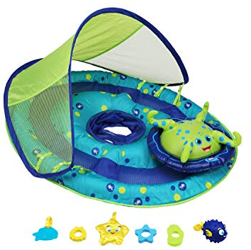 SwimWays 9 to 24 Months Step 1 Inflatable Baby Spring Pool Float Activity Center with Adjustable UPF 50 Sun Canopy & Toys, Octopus