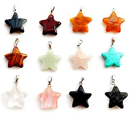 Pack of 12 Kettenanhänger, Edelstein Anhänger, Schwarzer Turmalin Kette, Star Stone Anhänger, Star Healing Stone Pendant für DIY Halskette, Schmuckherstellung