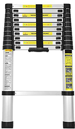 Tubiaz Scala telescopica da 3,2 m, in alluminio, pieghevole, antiscivolo, portata 150 kg/330 kg, 11 pioli