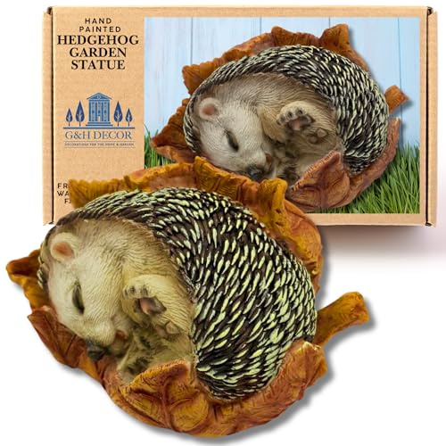 14cm Hedgehog Garden Ornament | Animal Garden Ornaments | Hedgehog Gifts | Sleeping Hedgehog Garden Ornaments Outdoor | Weather Resistant Mini Resin Animals | Hedgehog Gifts | Garden Statues Outdoor