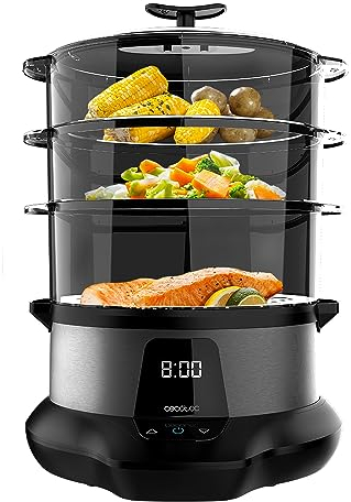 Cecotec Vaporera Eléctrica VapoVita 3000 Pro. Cocina al Vapor y Conserva Nutrientes y Vitaminas. 1000W, Digital, Incluye 3 Recipientes, Cuenco para arroz 1L, Piezas no Eléctricas Aptas Lavavajillas