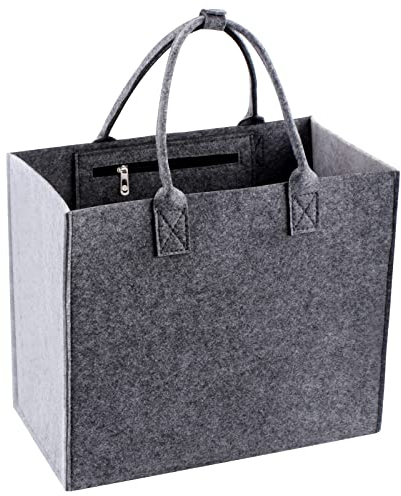 UMILKI Filztasche Einkaufstasche,21L Faltbar Filztaschen Shopper,35x30x20cm Filz Henkeltasche Tragetasche Shopping Bag,Innenfach mit Reißverschluss zum Einkaufen