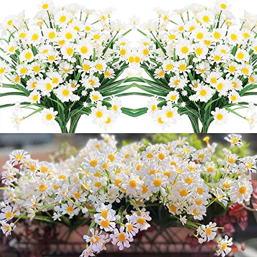 Bodosac 12 margherite artificiali per esterni per la decorazione di foglie in plastica sintetica, per giardino, portico, verde, arbusti, fiori, finestre, piante da appendere, decorazione per interni