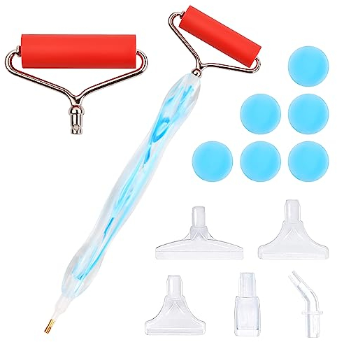 Diamond Painting Zubehör Set, Kreativer DIY Diamond Painting Stift mit Malkleber, 5 Ersatzspitzen, diamant art rollenwerkzeug für Kunstprojekte und Strassstein-Design (Blau)
