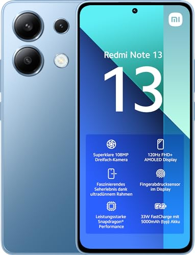 Xiaomi Redmi Note 13 Smartphone, 8+256GB, Handy ohne Vertrag, 6,67 FHD+ AMOLED Display, 5.000 mAh, 108MP Kamera, Dual-SIM, Blau