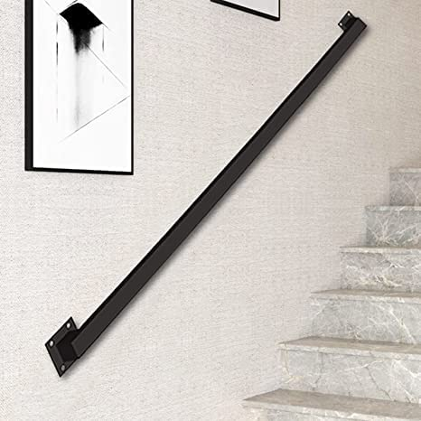 LQSYBHD Modern Treppengeländer Handlauf Komplettset,Schwarzes Industrieeisen Wandtreppen Geländer für Innentreppen,Sicherheitsgriff,Schritte Baluster(Size:80cm/2.6ft)