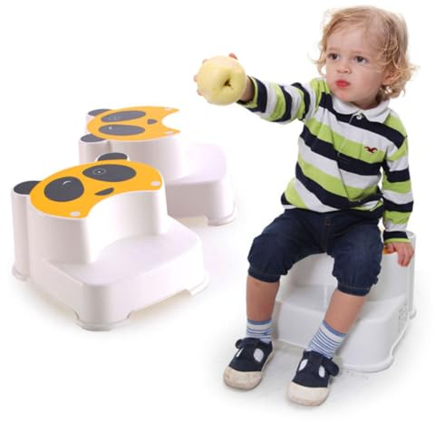 Ciieeo Praktischer Tritthocker Kleinkind mit Rutschfestem Sitzhocker aus Kunststoff Cartoon Panda Muster und Doppelwandiger Kinderfußhocker für Zuhause und Kinderzimmer