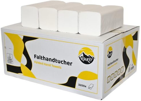 KURTT Papierhandtücher 2-lagig – 3.200 Blatt (20 x 160) – Zick-Zack-Falz (ZZ/V-Falz), weiß, 24 x 21 cm – saugstarke Falthandtücher für Handtuchspender – Gastronomie, Praxis, Büro & Krankenhaus