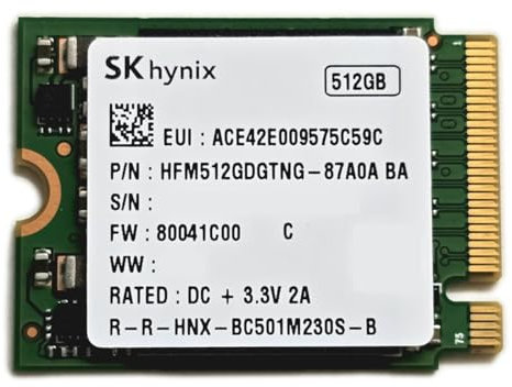 SK hynix SSD 512GB BC501 M.2 2230 30mm Gen3 x4 NVMe PCIe 3.0 HFM512GDGTNG-87A0A (FW: 80041C00) para Steam Deck, Surface Laptop, Surface Book, Surface Pro, DELL HP Lenovo Ultrabook IoT.