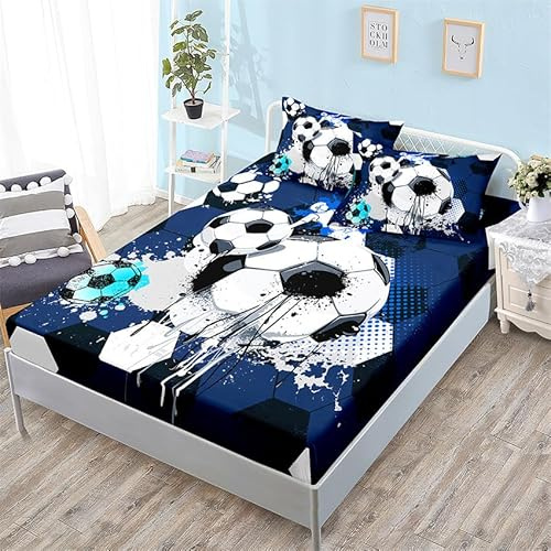 Sabanas 135X190 Fútbol Bedding Juego De Sabanas 3 Piezas - Poliéster Microfibra Cepillada Funda Colchon - Hipoalergenica Juego De Sabanas - 2 Fundas De Almohada