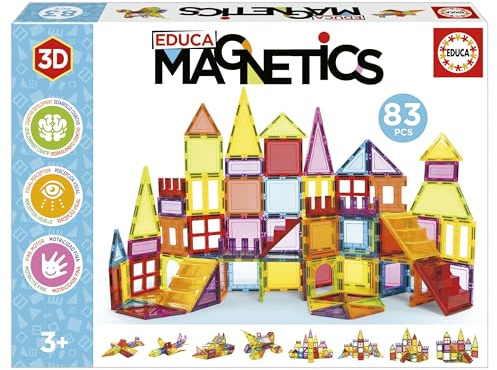 Educa - Magnetics | Magnetic 3D-pedagogiskt byggset med 83 delar för barn bygger geometriska figurer för att utveckla kreativitet och fantasi – 3 4 5 år (20025)