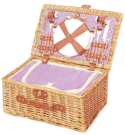 HAVVMK Picknickkorb-Set aus Weide für 4 Personen/2 Personen mit großem Kühlfach, Picknickkorbdecke aus natürlichem Korbgeflecht, Picknickzubehör, Outdoor-Geschirr und Picknickgeschirr