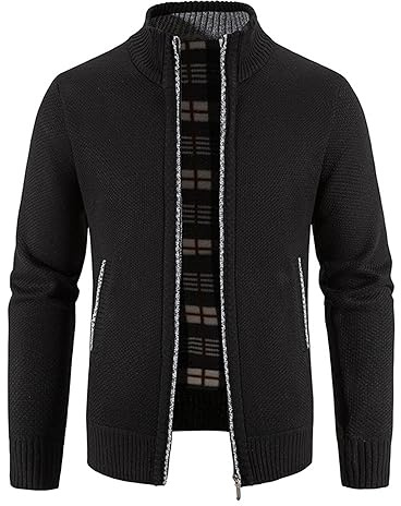 NANAMEEI Sweatjacka herr fleecejacka sweatjacka med dragkedja traditionell jacka, sweatjacka herr utan huva vinterrock, svart, L