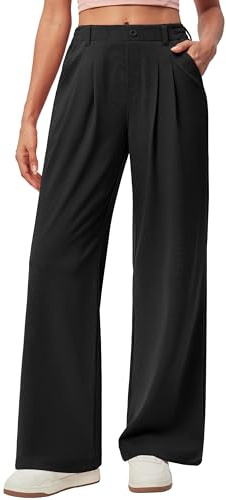 IUGA Wide Leg Pants Woman Pull on Stretchy Work Dress Pants High Waisted Business Casual Trousers Slacks Standard, Small, Black