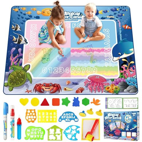 KIMIGO Agua Dibujo Pintura,Agua Doodle Esteras Mágicas,117 x 88cm Alfombra Pintar Agua Niños,Agua Dibujo Pintura,Dibujo Esteras Mágicas,Juguetes Niña 2 3 4 Años,Regalo Niño Niña