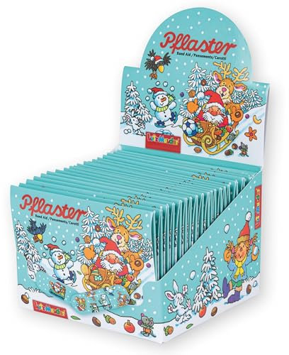 Lutz Mauder Kinder Pflaster Display Set mit 20 Pflasterbriefchen mit 2 Größen (200 Einzelpflaster), Kita, Kindergarten, Arzt, Hort, Erzieher, Geburtststag, Gastgeschenk (Weihnachten)