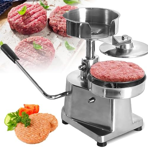 Burger Press Patty Maker for 5” Hamburgers, Stainless-Steel Manual Forming Machine for Personal, with Three Convertible Molds and 500 Pcs Patty Papers(150mm)