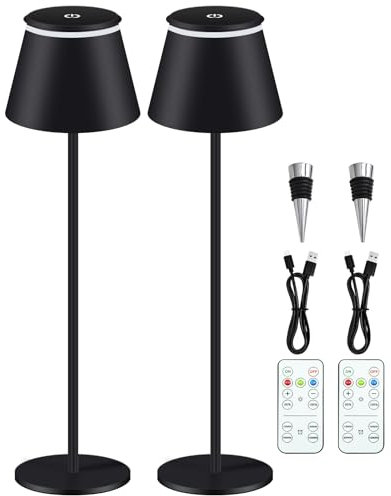 Benss 2 StüCk Led Tischlampe Kabellos, Dimmbare 4000Mah Mit USB-C Aufladbar，Touch&Fernbedienung Lampe, IP54 Wasserdichte Tischleuchte, Outdoor Tischlampen, Nachttischlampe, Camping, Garten, Schwarz