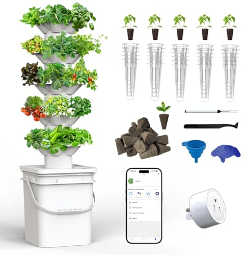 SJZX Hydroponics Growing System Kit, 5-Layer Hydroponic Tower, 30 Planting Holes, Space-Saving Vertical Gardening System, Suitable for Both Indoor and Outdoor use Germination Kits