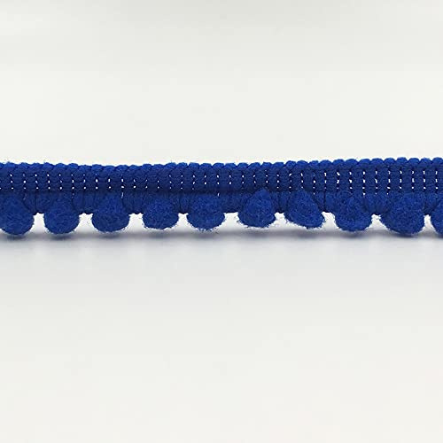 Anevous 5 Yards 10mm Pompons Borte zum Basteln, Dekoband Mit Bälle Pom Poms, Fransenbesatz Zierband Dekoborte, Fransen Bommelband Nähzubehör für DIY Basteln Kleidung Kostüme Nähen Heimdekoration,Blau