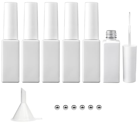 Agidea Nail Art Gel Liner Empty Bottles White 7ML, 6 Pack Empty Blooming Gel Nail Polish Bottles with Brush & Mixing Balls & Funnels for Nail Decoration DIY Art