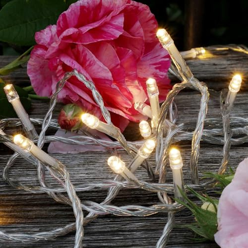 hellum LED Lichterkette LED Außen, Innen mit Timer, 160 warmweiße LEDs, 15,9m beleuchtete + 5m Zuleitung, strombetrieben mit Stecker, transparentes Kabel, Weihnachtsbaumbeleuchtung <59 lm 152876