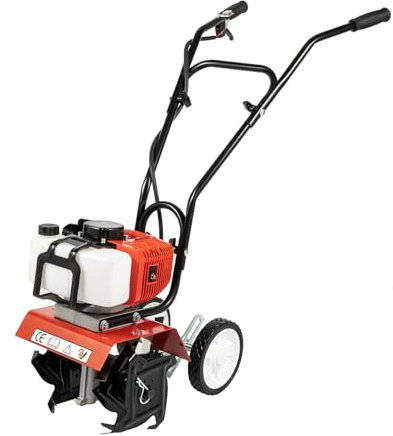 2-Stroke Rotavator Petrol, 52 CC Single Cylinder Air-Cooled Garden Rotavator, 30cm Cultivation Width, 3-12cm Cultivation Depth, Rotavator with 2 Wheels, 850ml Fuel Tank Capacity