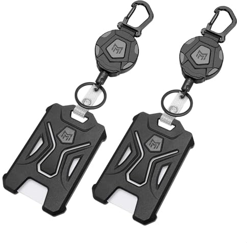 MNGARISTA 2-Pack Retractable Badge Holder, Heavy Duty Carabiner Keychain, Tactical ID Card Holder with 31.5 Retractable Badge Reel, Black