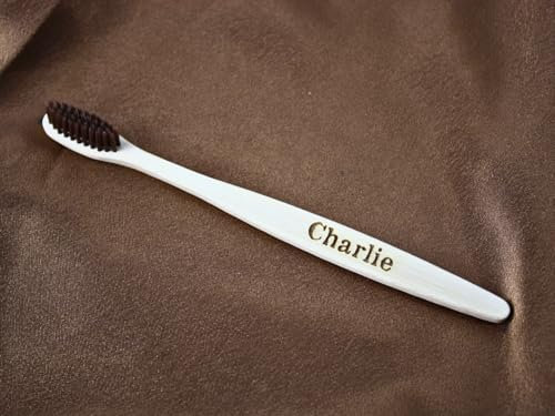 Spazzolino da denti in bambù naturale, 100% ecologico, con incisione, colore: nero