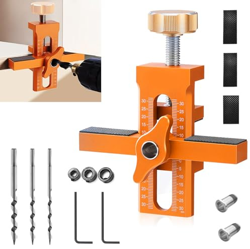 MeYuxg Einstellbare Schranktür Montagehilfe Set，Topfband Bohrschablone mit 6mm/8mm/10mm Bohrer，Schranktür Installationspositionierer， Türzargen Montageset für den Einbau von Schranktüren (Orange-B)