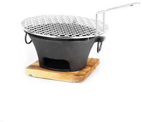 Barbecue A Carbone Rotondo in Ghisa, Barbecue Hibachi da Esterno, Barbecue Carbonella, Fornello da Campeggio, Fornello Portatile per Barbecue, Fornello per Picnic All'aperto(23 * 13cm)
