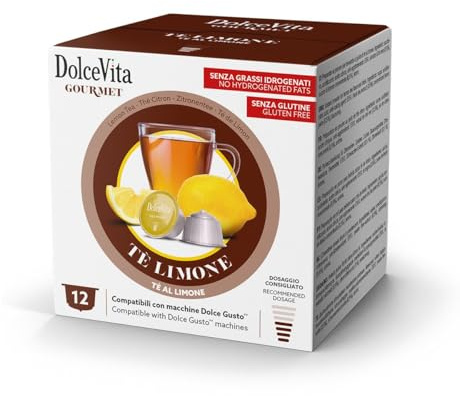 DOLCE VITA 144 Capsule Dolce Gusto TE al LIMONE Compatibili con macchine Nescafe Dolce Gusto - Prodotto Senza Glutine - Senza Lattosio - Senza Caffeina - Vegano -