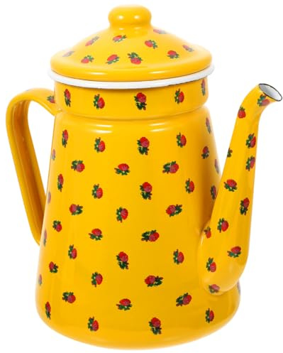 LOPUNER Bollitore Smaltato Vintage 1,5l Giallo Con Manico, Teiera Smaltata Per Cucina, Adatto a Fornelli a Induzione, Elettrici e a Gas, Bollitore Per Tè e Caffè, Uso Domestico e Professionale