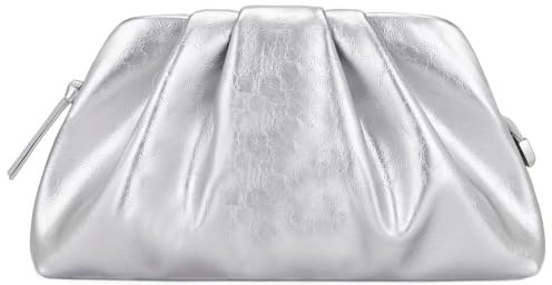 Milisente Cloud Clutch Bag for Women PU Leather Pleated Dumpling Evening Bag Purse with Shoulder Strap(Silver)