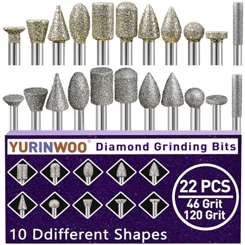 22 Stück Diamant Fräser Set, Körnung 46&120 Diamant Frässtifte Schleifstifte Kompatibel mit Dremel Rotary Tool mit 1/8 Schaft Passform für Stein Glas Keramik Schnitzen,Schleifen,Polieren,Gravieren