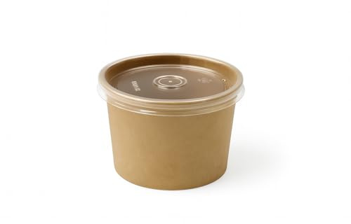 Tarros de sopa Kraft y blanco con tapa PP transparente - Contenedores desechables para platos fríos y calientes, 240 ml, 355 ml, 480 ml, 50, 100, 1000 - 2 colores (MARRON, 240 ml, 100 unidades)