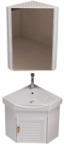 Mobile da Bagno Angolare con Lavabo in Ceramica e Armadietto Legno Mobile Bagno Sospeso con Specchio, Rubinetto, per Bagni Piccoli, WC Ospiti(White,38cm(15''))