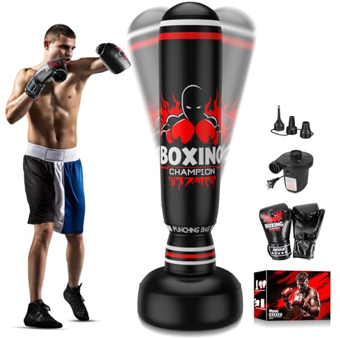 Freestanding Punching Bag for Adults,70'' Boxing Bag with Stand Kicking Bag Heavy Bag,Includes Boxing Gloves and Electric Air Pump,Women Men Kickboxing Bags for Beginners Training Thai Fitness Karate